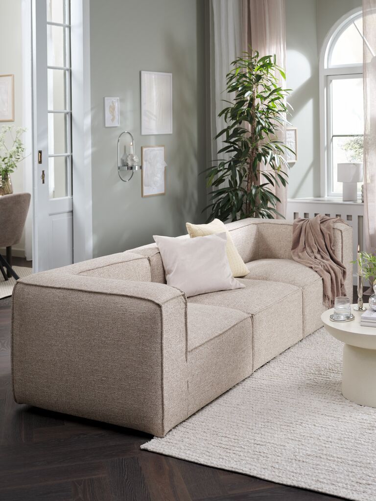 Sofa 3 chỗ | SKIBBY | vải polyester | v&agrave;ng c&aacute;t | R258xS93xC69cm