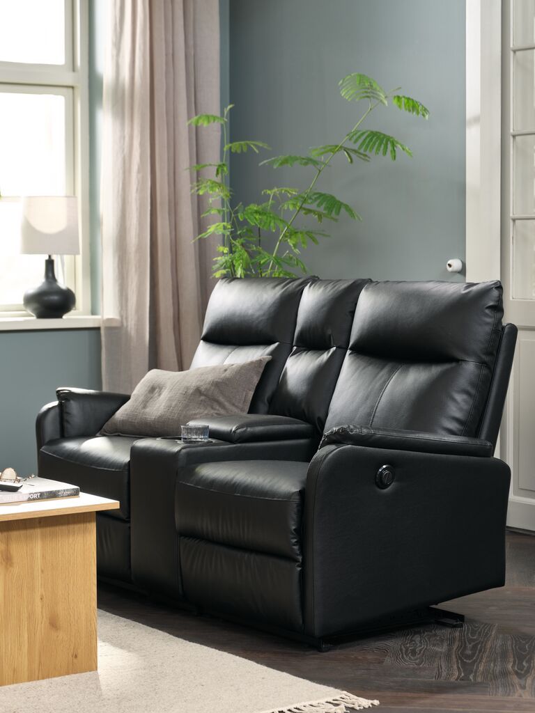 Sofa 2 chỗ chỉnh điện kèm bệ tì tay | ABILDSKOV | thép/da PU | đen | R168xS90/154xC103cm