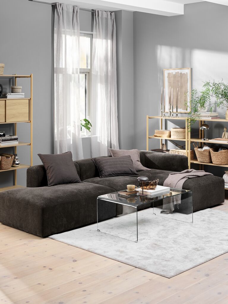 Sofa mở g&oacute;c 3 chỗ | SKEJBY | vải polyester | n&acirc;u | R285xS155xC64cm