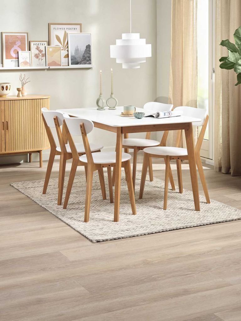 Bộ bàn ăn JEGIND D130 trắng/sồi + JEGIND trắng/sồi