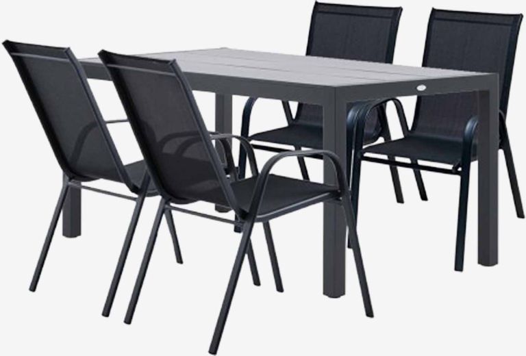 Bộ bàn ăn ngoài trời | HAGEN/LEKNES | xám/đen | R92xD160xC74cm/R54xS72xC92cm