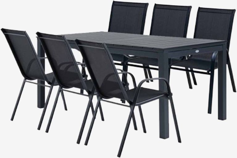 Bộ bàn ăn ngoài trời | VATTRUP/LEKNES | đen | R95xD172/276xC76cm/R54xS72xC92cm