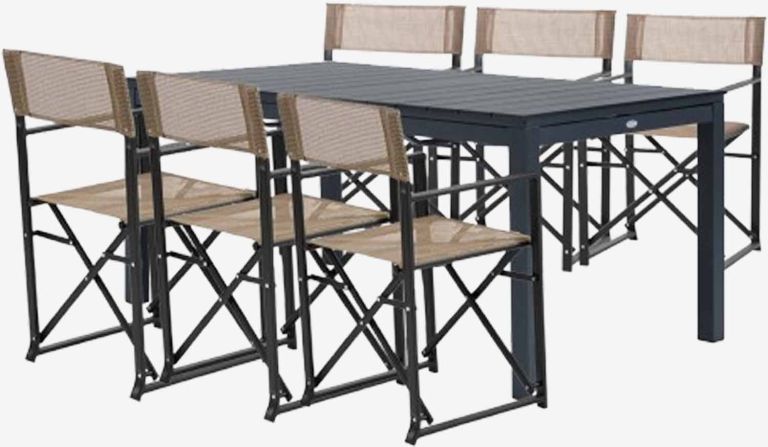 Bộ bàn ăn ngoài trời | VATTRUP/NAGELSTI | đen | R95xD172/276xC76cm/R45xS47xC90cm