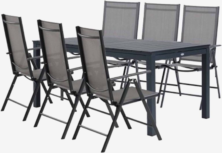 Bộ bàn ăn ngoài trời | VATTRUP/MELLBY | đen | R95xD172/276xC76cm/R55xS68xC106cm