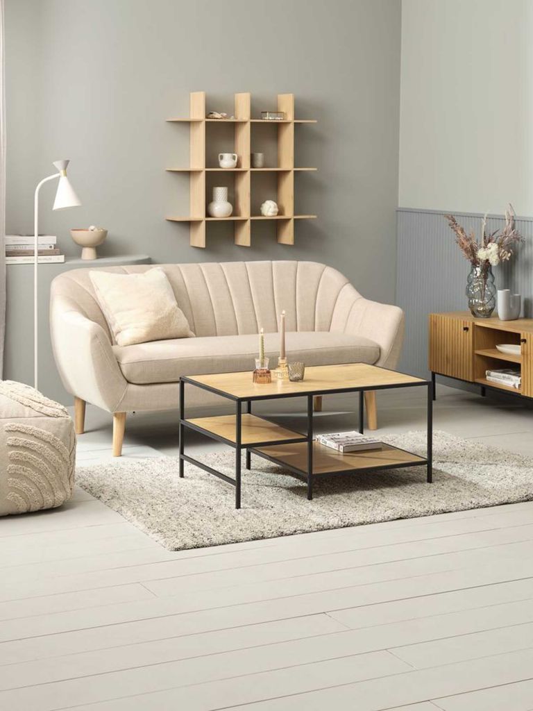 Bàn cafe | TRAPPEDAL | gỗ công nghiệp/kim loại | màu sồi/đen | R60xD90xC45cm